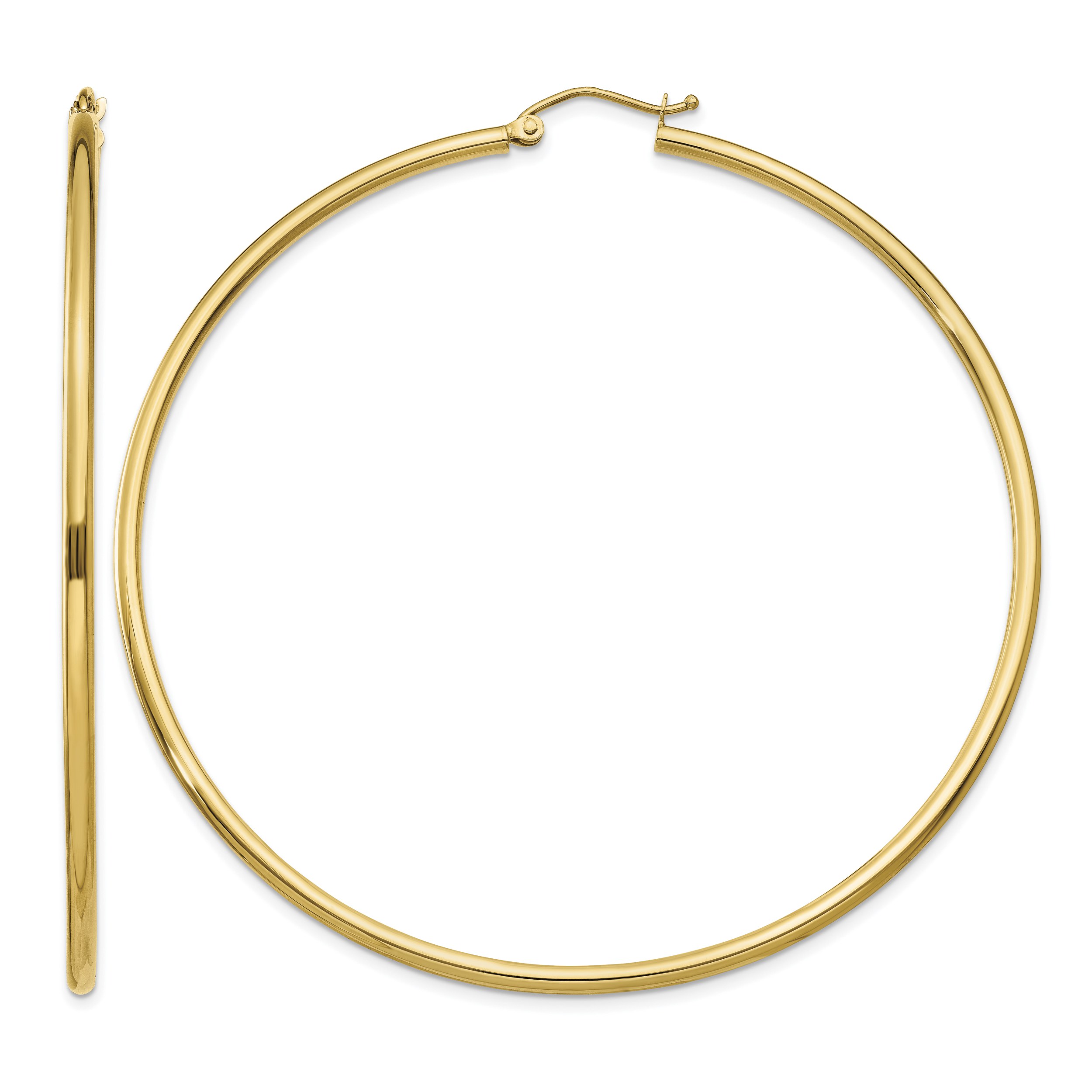 14k Polished 2x65mm Tube Hoop Earrings (T924)