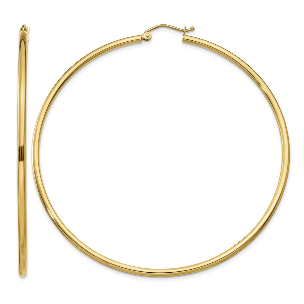 14k Polished 2x65mm Tube Hoop Earrings (T924)