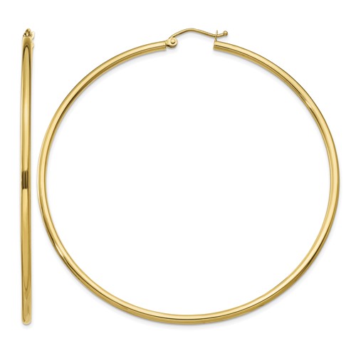 14K Yellow Gold 2x 65mm Polished Tube Hoop Earrings