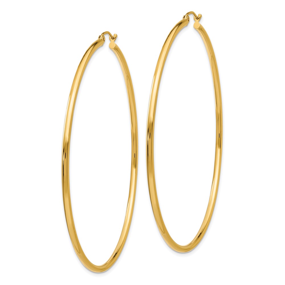14k Polished 2x65mm Lightweight Tube Hoop Earrings (T924L)
