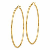 14K 2x65mm Polished Lightweight Tube Hoop Earrings view 2