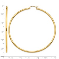14K 2x65mm Polished Lightweight Tube Hoop Earrings view 4