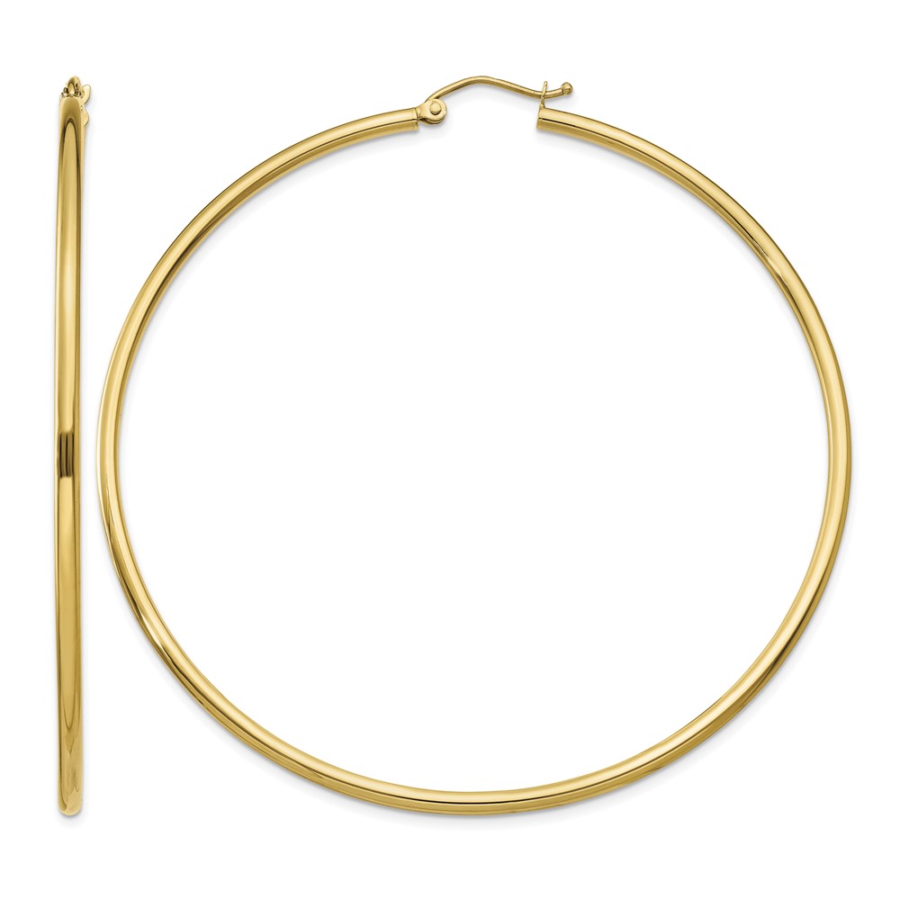 14k Polished 2x65mm Lightweight Tube Hoop Earrings (T924L)