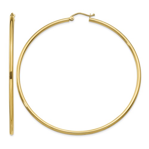 14K Yellow Gold 2x 65mm Polished Lightweight Tube Hoop Earrings