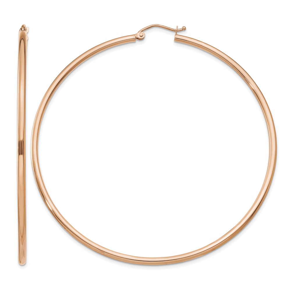 14k Rose Gold Polished 2x65mm Lightweight Tube Hoop Earrings (T924RL)