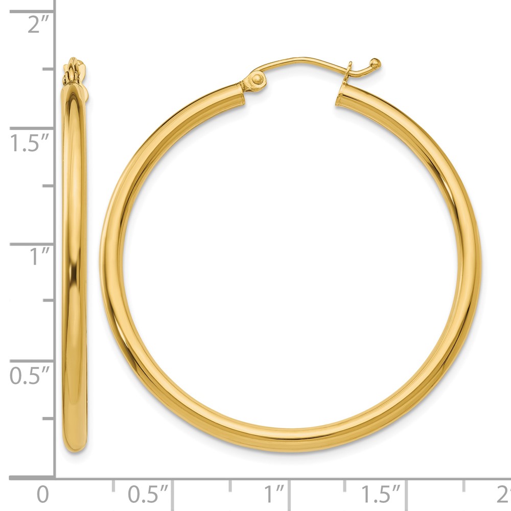 14K Polished 2.5mm Tube Hoop Earrings (T925)