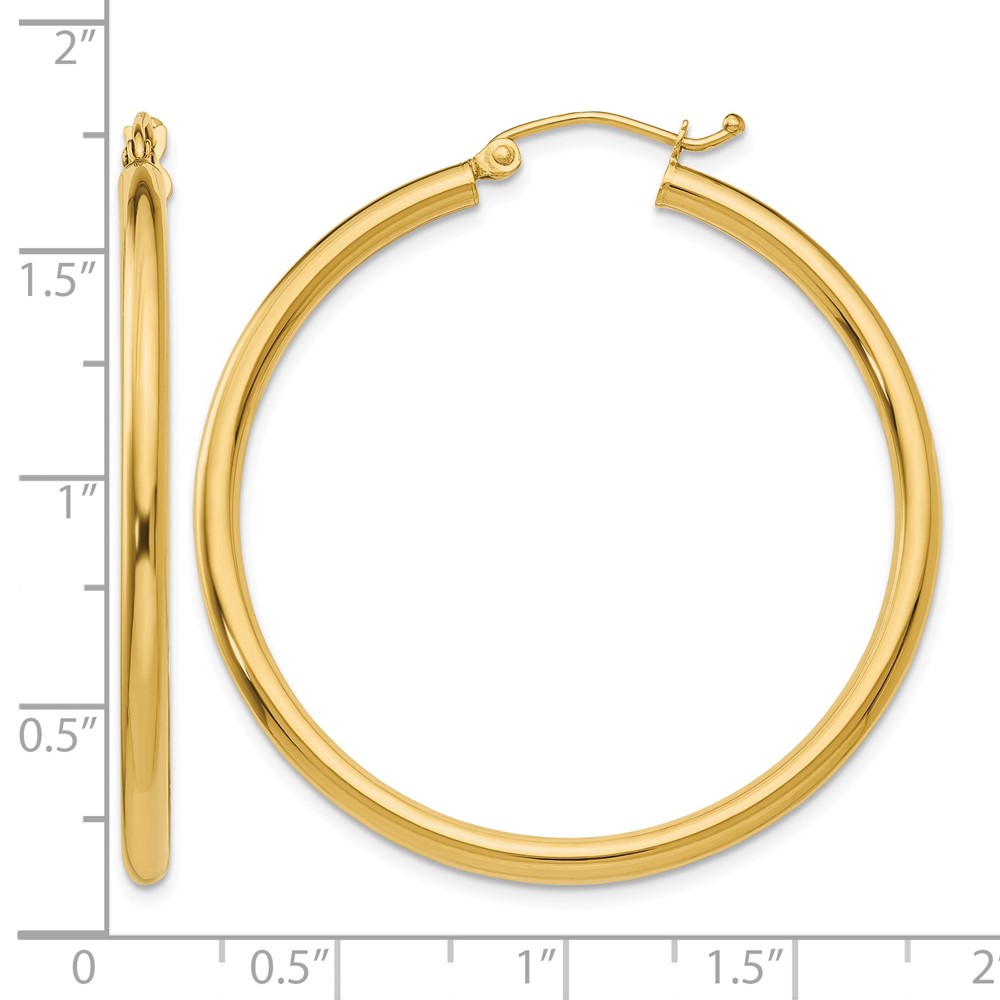 14K Polished 2.5mm Lightweight Tube Hoop Earrings (T925L)