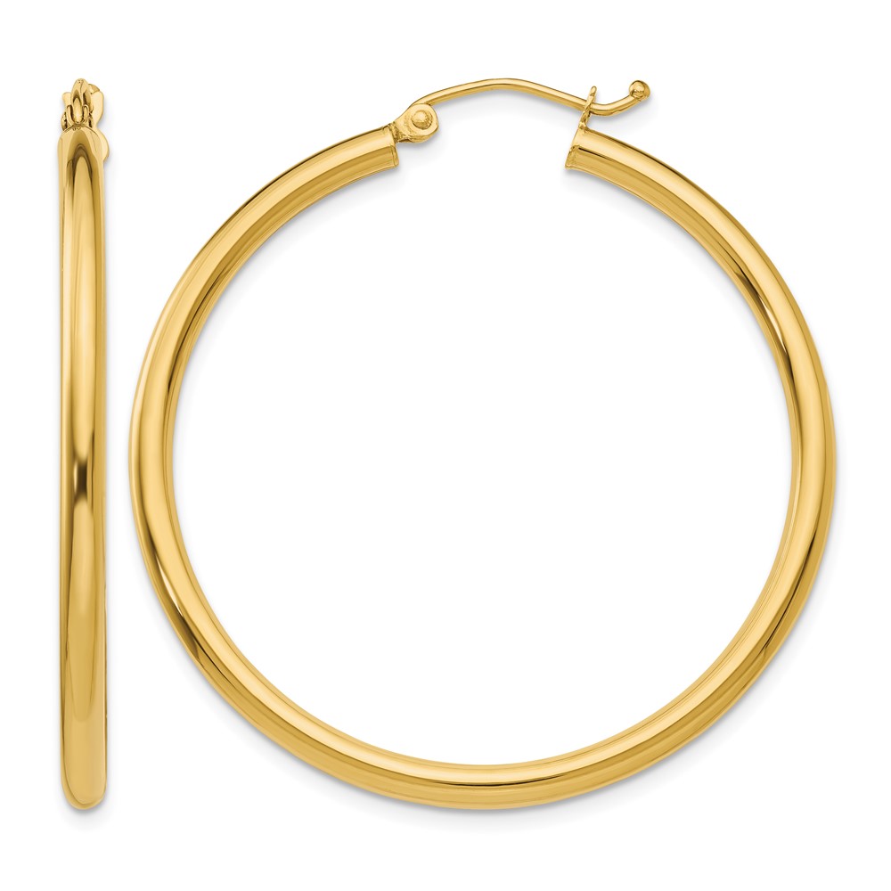 14K Polished 2.5mm Lightweight Tube Hoop Earrings (T925L)