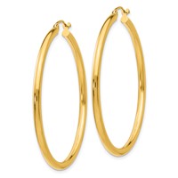 14K Yellow Gold 2.5x 45mm Polished Round Tube Hoop Earrings view 2