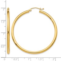 14K Yellow Gold 2.5x 45mm Polished Round Tube Hoop Earrings view 4