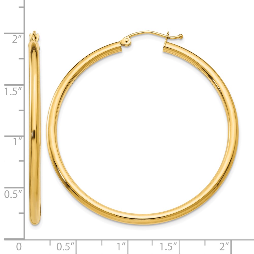 14K Polished 2.5mm Lightweight Tube Hoop Earrings (T926L)