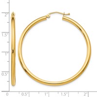 14K Yellow Gold 2.5x 45mm Polished Lightweight Tube Hoop Earrings view 4