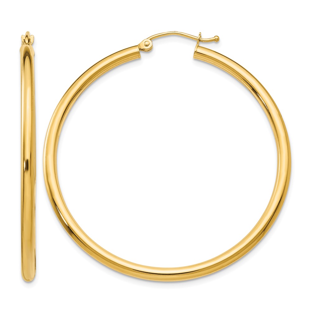 14K Polished 2.5mm Lightweight Tube Hoop Earrings (T926L)