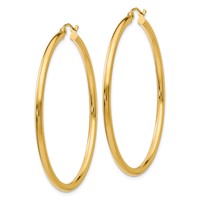 14K Yellow Gold 2.5x 50mm Polished Round Tube Hoop Earrings view 2