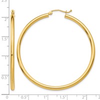 14K Yellow Gold 2.5x 50mm Polished Round Tube Hoop Earrings view 4