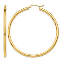 14K Yellow Gold 2.5x 50mm Polished Round Tube Hoop Earrings view 1