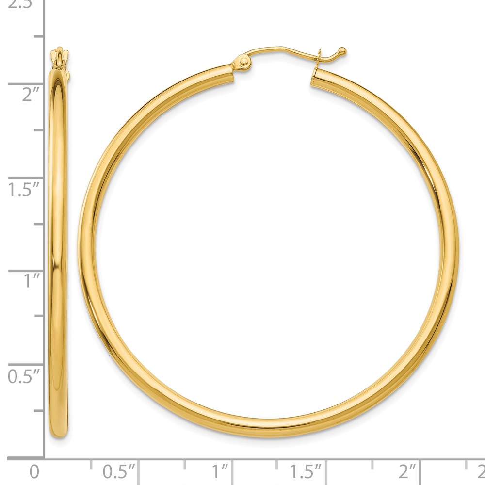 14K Polished 2.5mm Lightweight Tube Hoop Earrings (T927L)