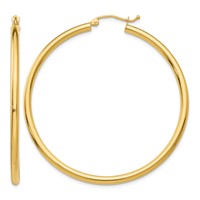 14K Yellow Gold 2.5x 50mm Polished Lightweight Tube Hoop Earrings view 1