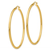 14K 2.5x55mm Polished Round Tube Hoop Earrings view 2