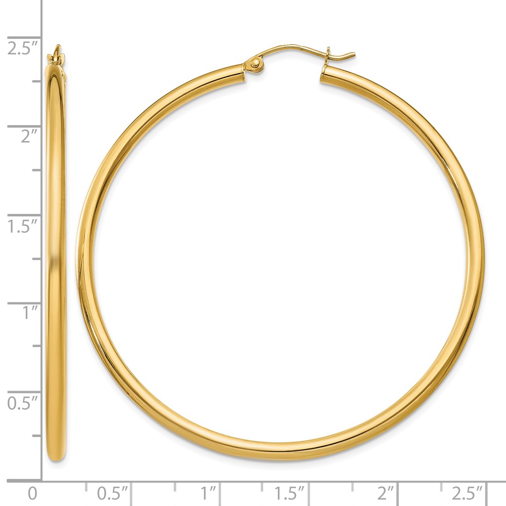 14K Polished 2.5mm Tube Hoop Earrings (T928)