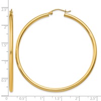 14K 2.5x55mm Polished Round Tube Hoop Earrings view 4