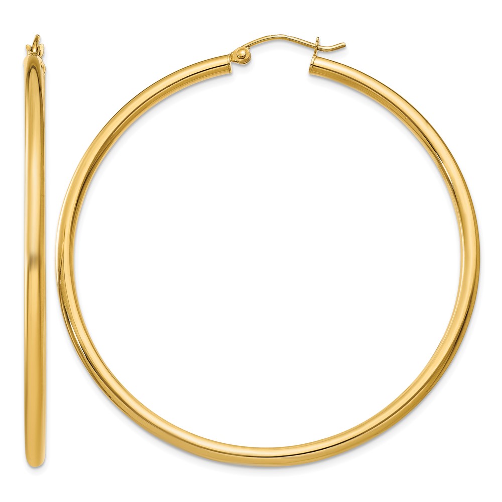 14K Polished 2.5mm Tube Hoop Earrings (T928)