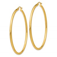 14K Yellow Gold 2.5x 55mm Polished Lightweight Tube Hoop Earrings view 2