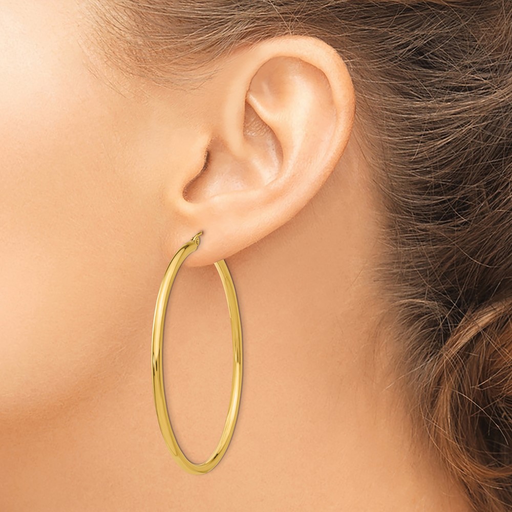 14K Polished 2.5mm Lightweight Tube Hoop Earrings (T928L)