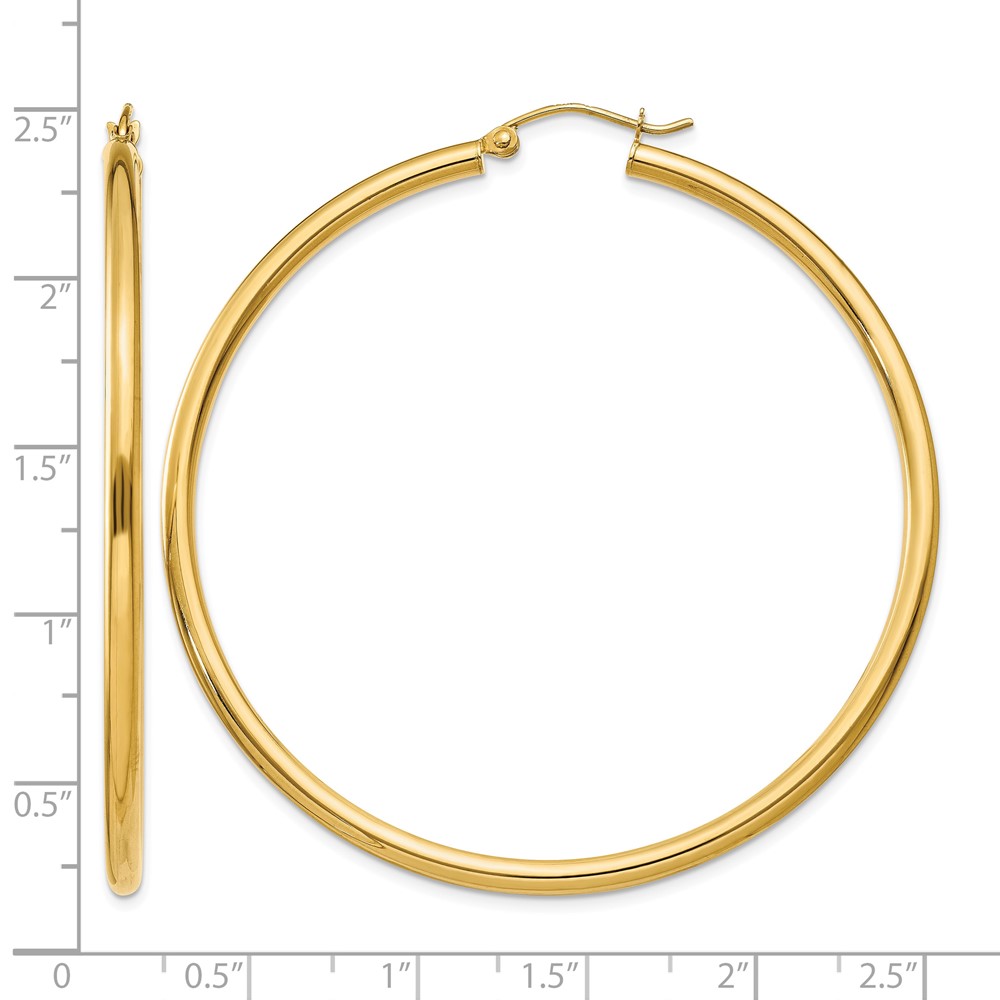 14K Polished 2.5mm Lightweight Tube Hoop Earrings (T928L)
