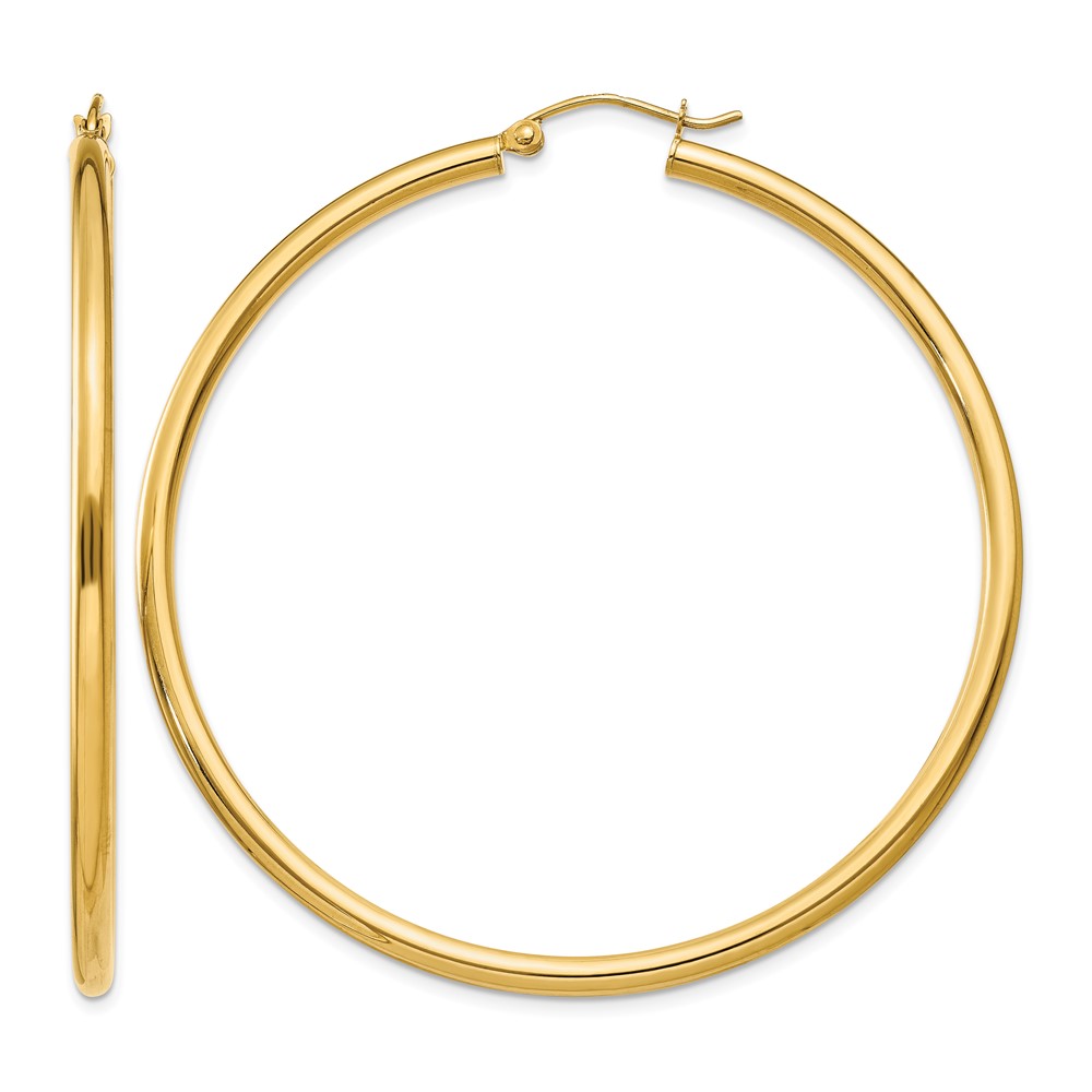 14K Polished 2.5mm Lightweight Tube Hoop Earrings (T928L)