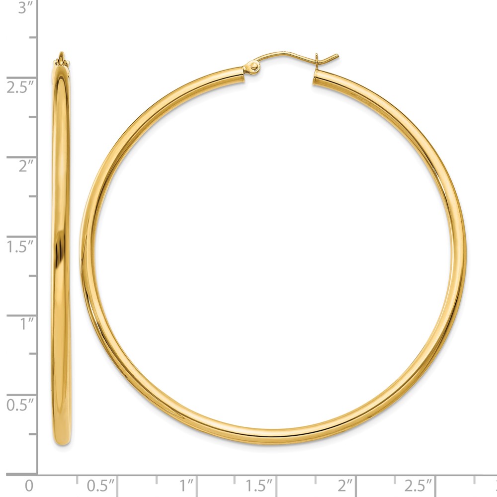 14K Polished 2.5mm Tube Hoop Earrings (T929)
