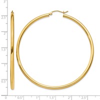 14K Yellow Gold 2.5x 60mm Polished Round Tube Hoop Earrings view 4