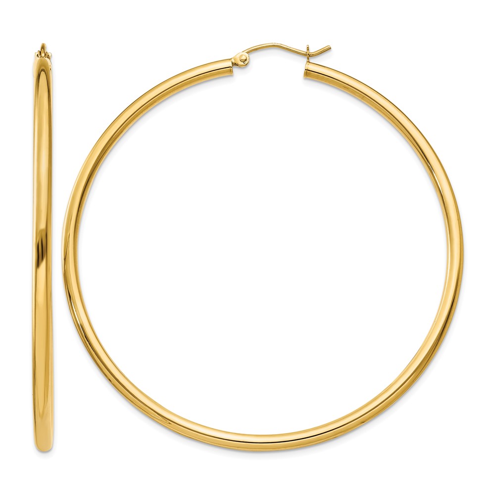14K Polished 2.5mm Tube Hoop Earrings (T929)