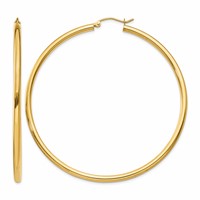 14K Yellow Gold 2.5x 60mm Polished Round Tube Hoop Earrings view 1