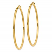 14K Yellow Gold 2.5x 60mm Polished Lightweight Tube Hoop Earrings view 2
