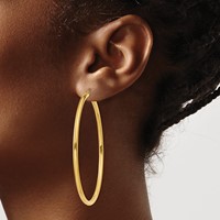 14K Yellow Gold 2.5x 60mm Polished Lightweight Tube Hoop Earrings view 3