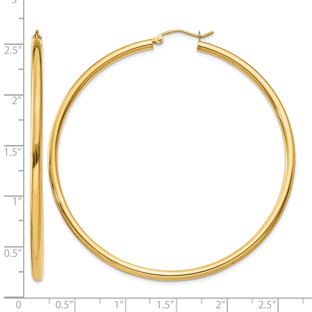 14K Polished 2.5mm Lightweight Tube Hoop Earrings (T929L)