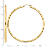 14K Yellow Gold 2.5x 60mm Polished Lightweight Tube Hoop Earrings view 4