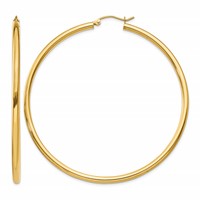 14K Yellow Gold 2.5x 60mm Polished Lightweight Tube Hoop Earrings view 1