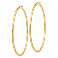 14K Yellow Gold 2.5x 65mm Polished Round Tube Hoop Earrings view 2