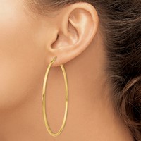 14K Yellow Gold 2.5x 65mm Polished Round Tube Hoop Earrings view 3