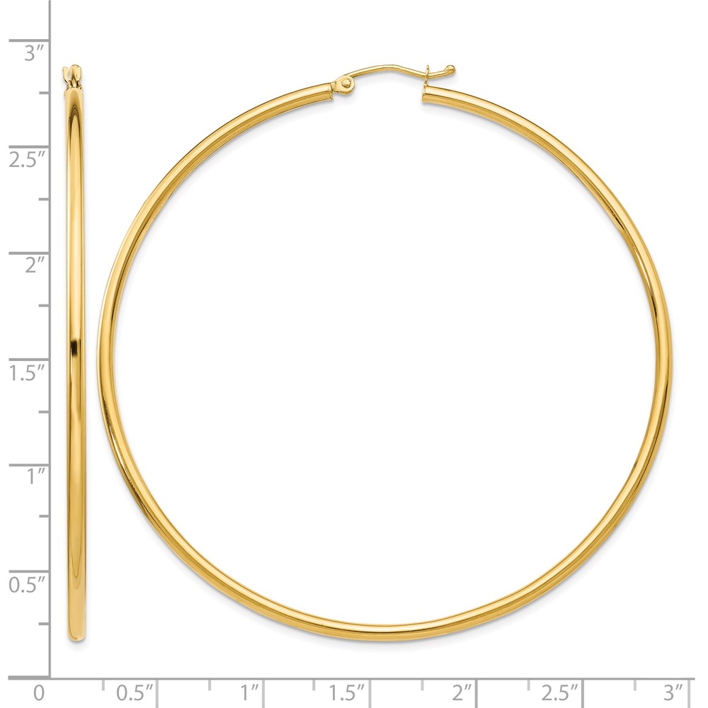 14K Polished 2.5mm Tube Hoop Earrings (T930)