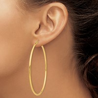 14K Yellow Gold 2.5x 65mm Polished Lightweight Tube Hoop Earrings view 3