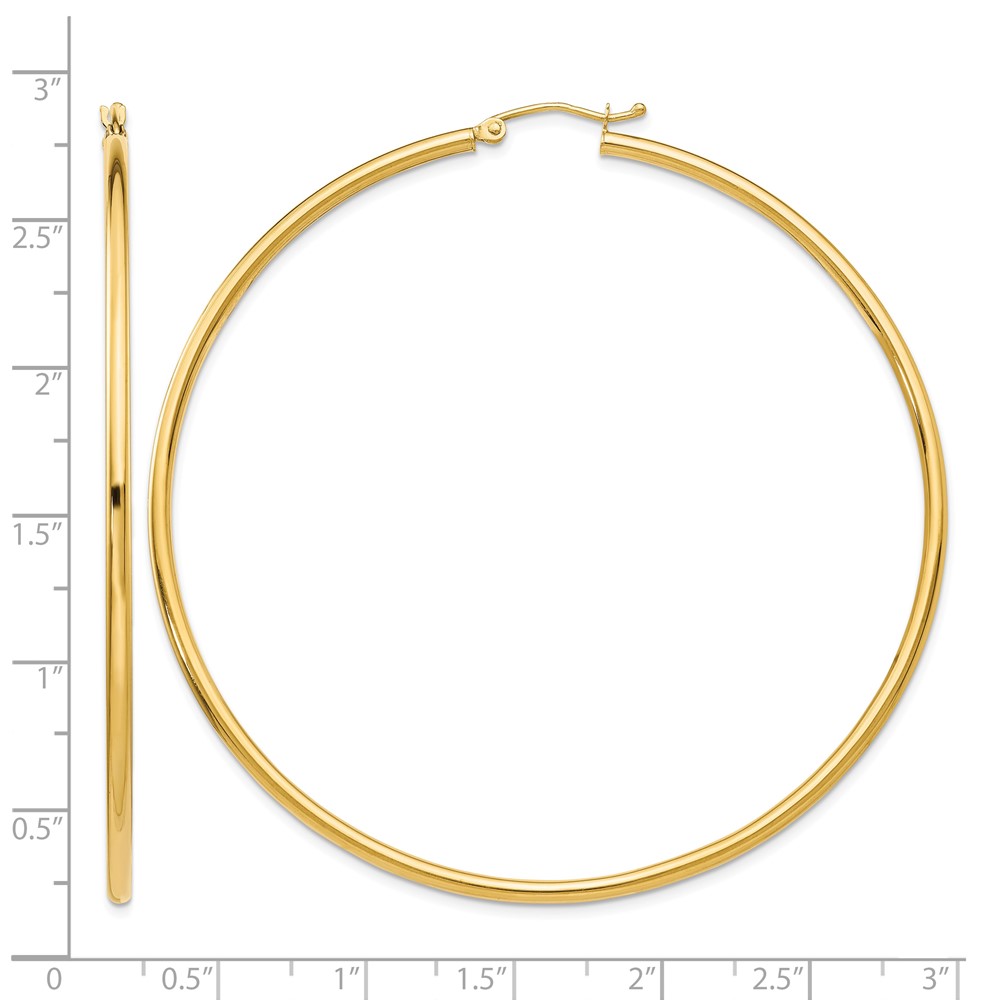 14K Polished 2.5mm Lightweight Tube Hoop Earrings (T930L)