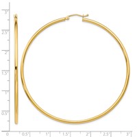 14K Yellow Gold 2.5x 65mm Polished Lightweight Tube Hoop Earrings view 4