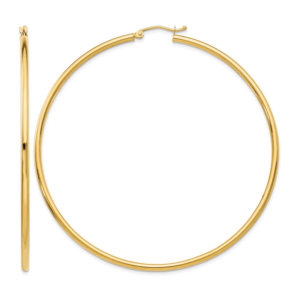 14K Polished 2.5mm Lightweight Tube Hoop Earrings (T930L)