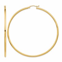 14K Yellow Gold 2.5x 65mm Polished Lightweight Tube Hoop Earrings view 1