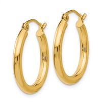 14K Yellow Gold 2.5x 20mm Polished Round Tube Hoop Earrings view 2