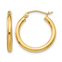 14K Yellow Gold 2.5x 20mm Polished Round Tube Hoop Earrings view 1