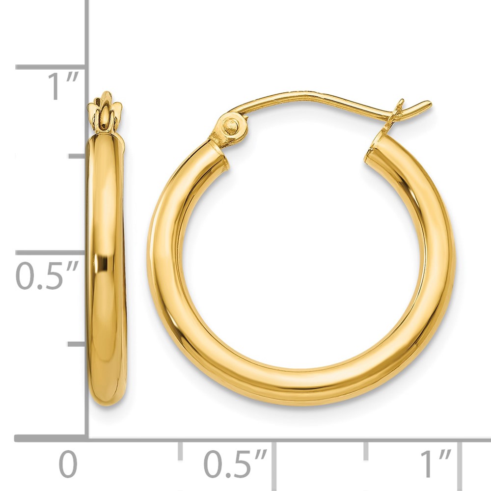 14K Polished 2.5mm Lightweight Tube Hoop Earrings (T931L)